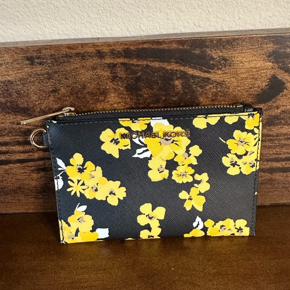Michael Kors Black and Yellow Floral Pouch - Picture 1 of 8